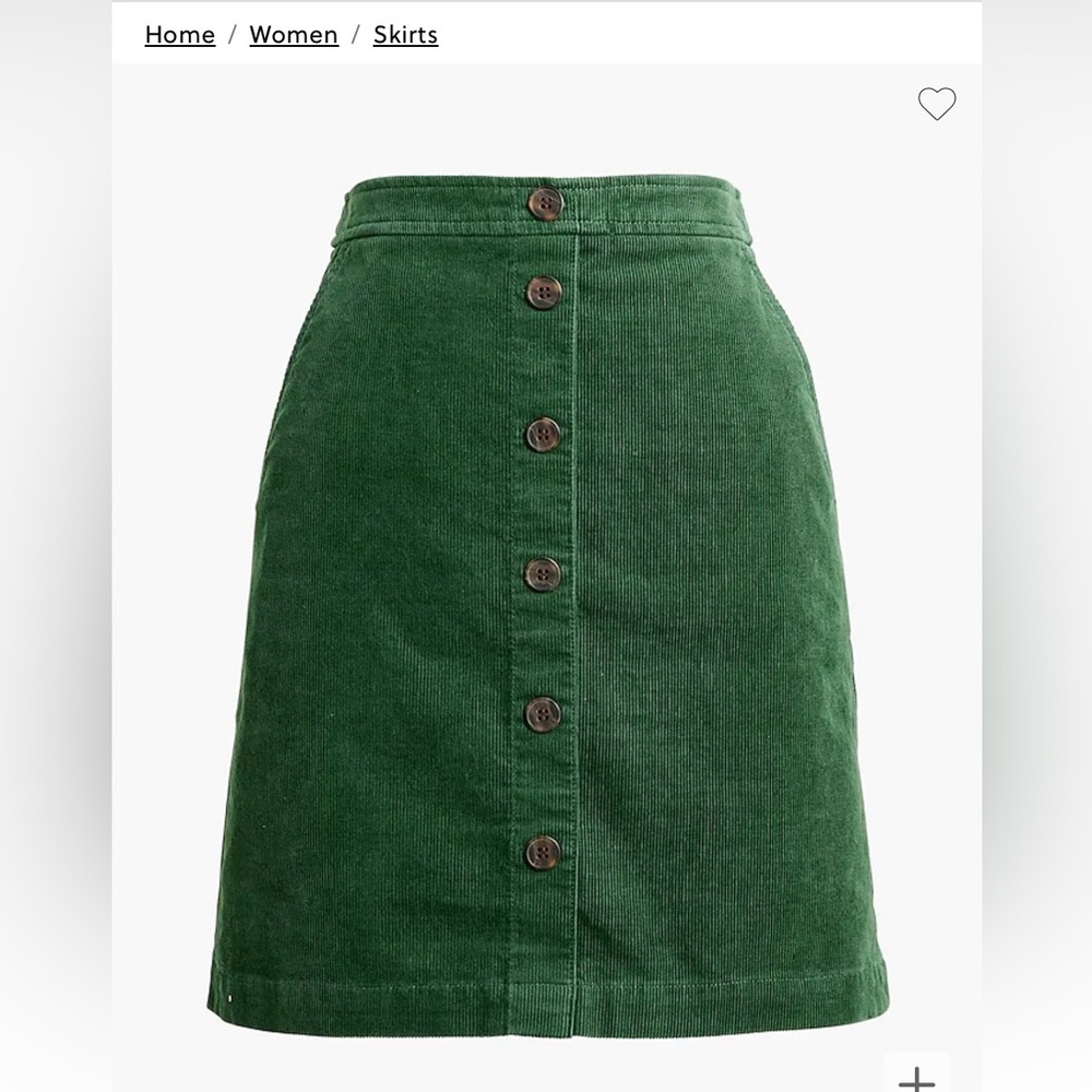 J Crew BA838 Size 20 Corduroy Button-Front Skirt - Green